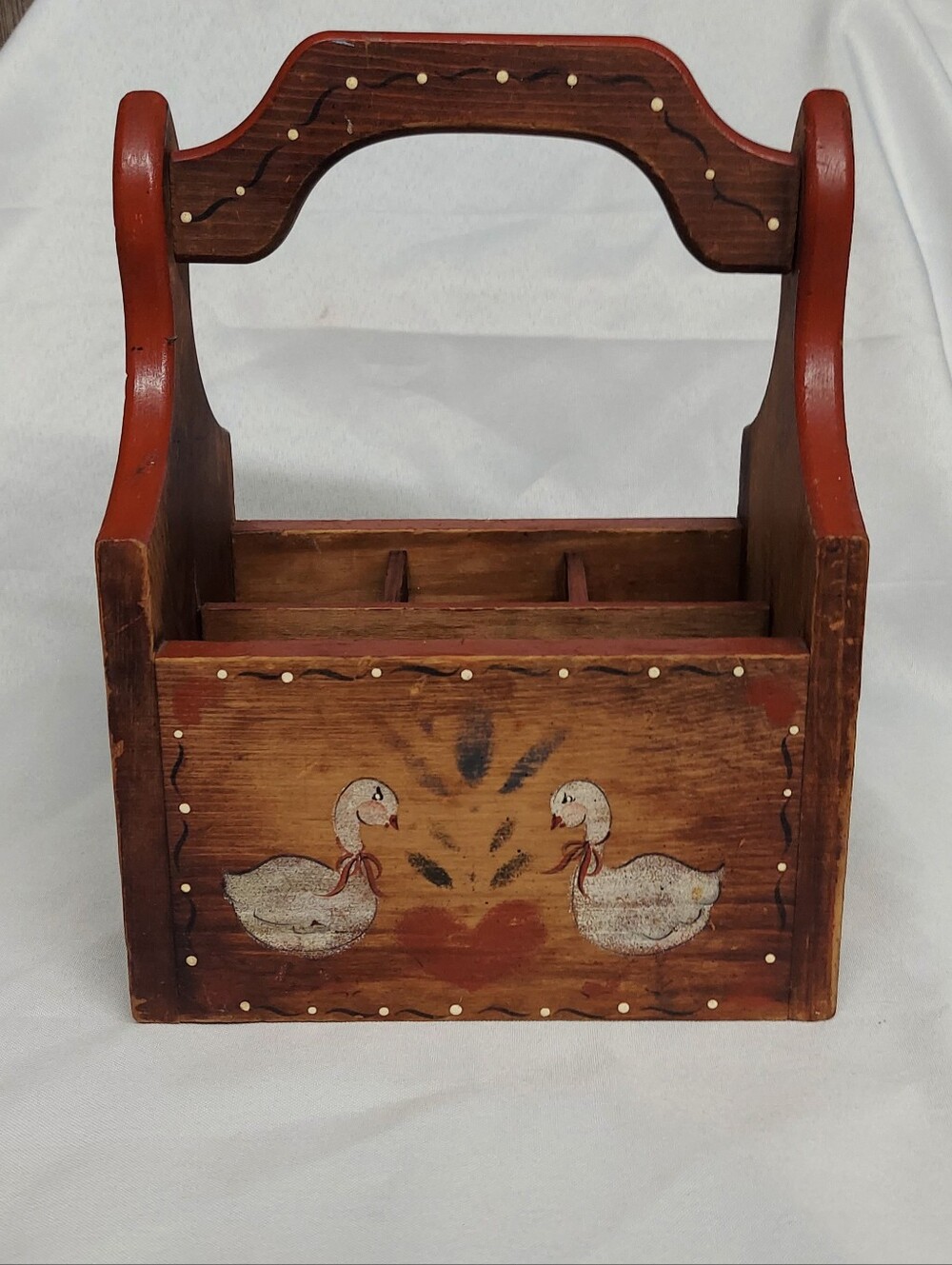 Vintage Hand-Painted Wooden Country Folk Art Divided Table Caddy